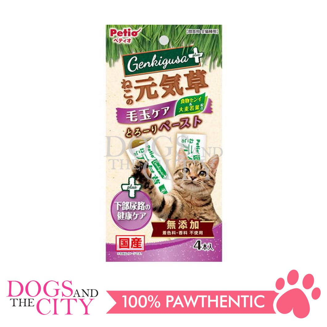 PETIO W14132 Cat Genkiso Plus Hairball & Lower Urinary Tract Health Care Thick Paste 4 Pieces Cat Treats