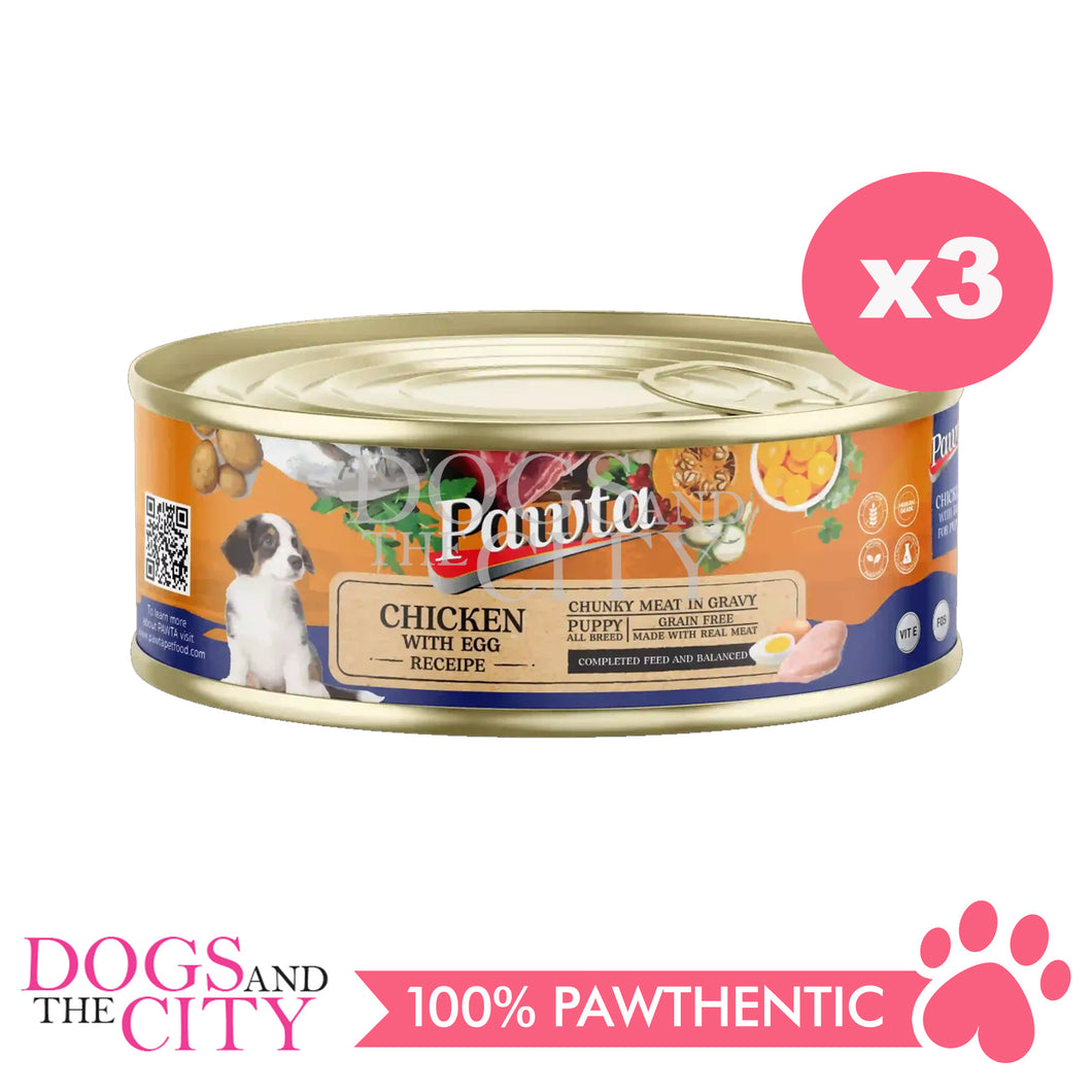 PAWTA Grain Free Canned  Wet Dog Food - Chicken with Egg for Puppy  (3 Cans)