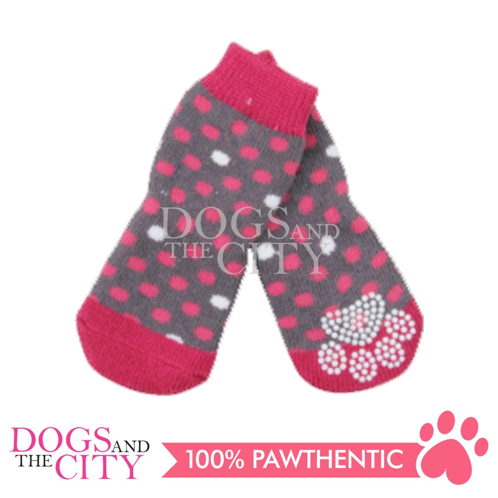 PAWISE 12991 Female Anti Slip Knit Pet Dog Socks - Polka Dots Extra Small 4pc/pack for Dog