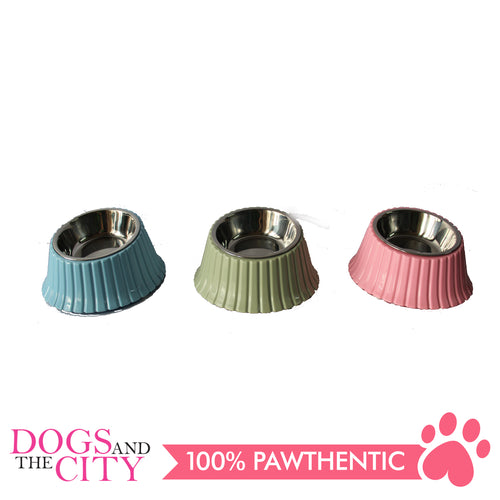 DGZ P1215-2  Plastic Pet Tilt Corrugated Designed Bowl with Stainless Insert Medium 400ml