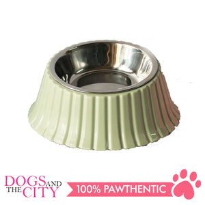 DGZ P1215-2  Plastic Pet Tilt Corrugated Designed Bowl with Stainless Insert Medium 400ml