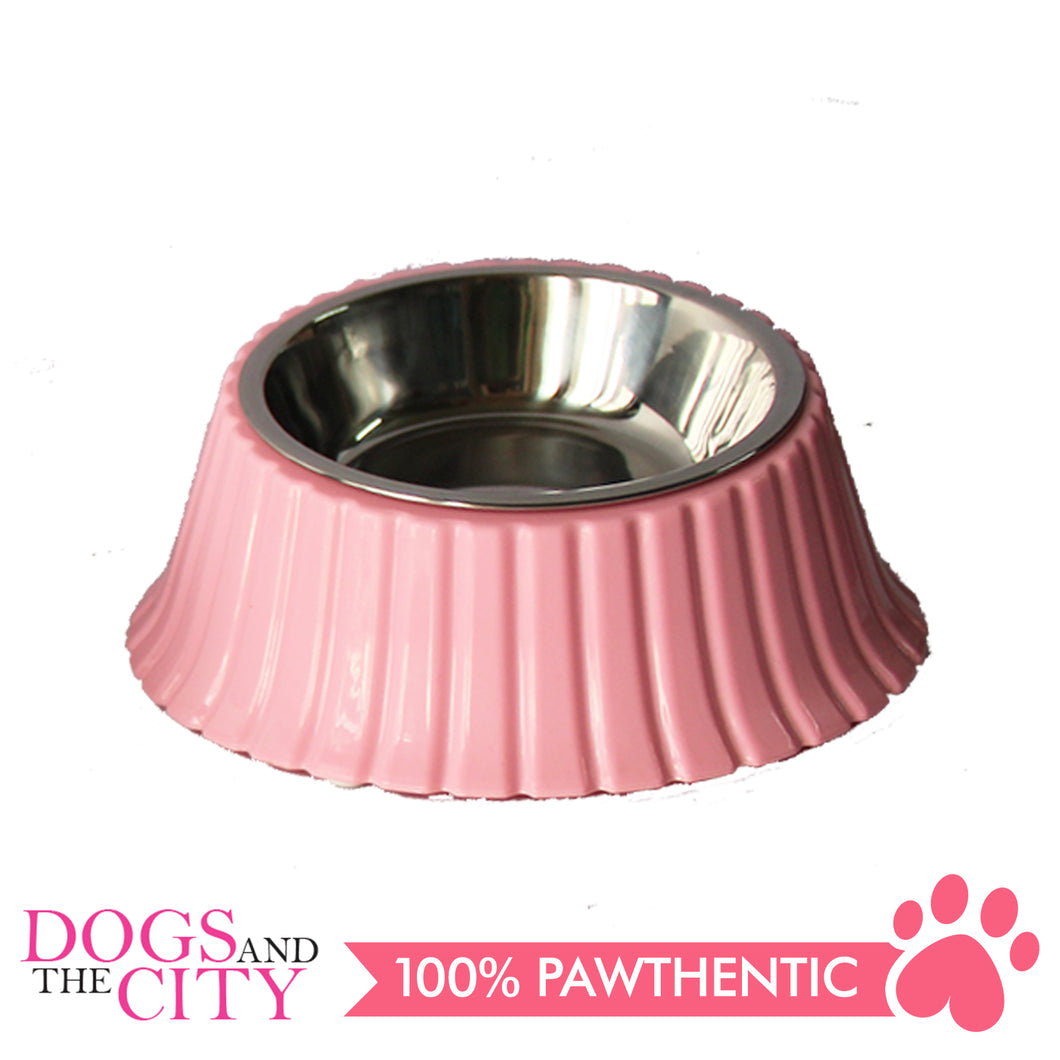 DGZ P1215-2  Plastic Pet Tilt Corrugated Designed Bowl with Stainless Insert Medium 400ml