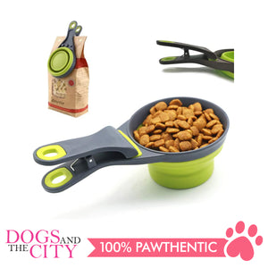 DGZ Collapsible Pet Scoop Silicone Measuring Cups Bag Clip and Travel Bowl for Cat and Dog SMALL