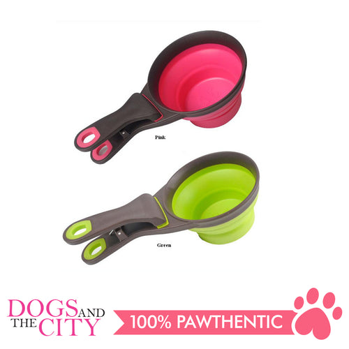 DGZ Collapsible Pet Scoop Silicone Measuring Cups Bag Clip and Travel Bowl for Cat and Dog LARGE