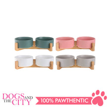 Load image into Gallery viewer, DGZ Double Ceramic Pet Bowl With Wood Stand 2x650ml 31x17x9cm for Dog and Cat