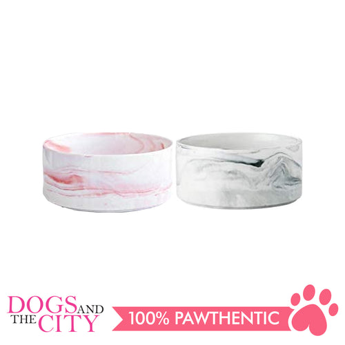 DGZ Nordic Ceramic Pet Bowl MARBLE Design 400ml Small 13cmx5cm for Dog and Cat