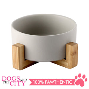 DGZ Nordic Ceramic Pet Bowl With Wood Stand Large 850ml 26x10.5cm for Dog and Cat