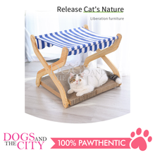 Load image into Gallery viewer, MRCT Hammock Cat Elevated Bed and Scratcher Cooling Bed, Detachable Portable Indoor Outdoor Pet Bed for Cats and Small Dogs Green 55.5x47x5x43.7cm