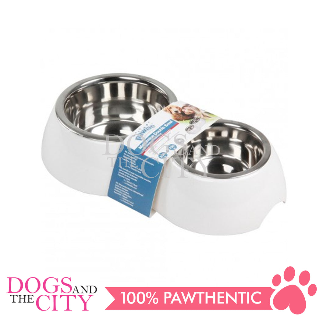 PAWISE 11034 Melamine Double Bowl w/Stainless Steel 350ml and 750ml