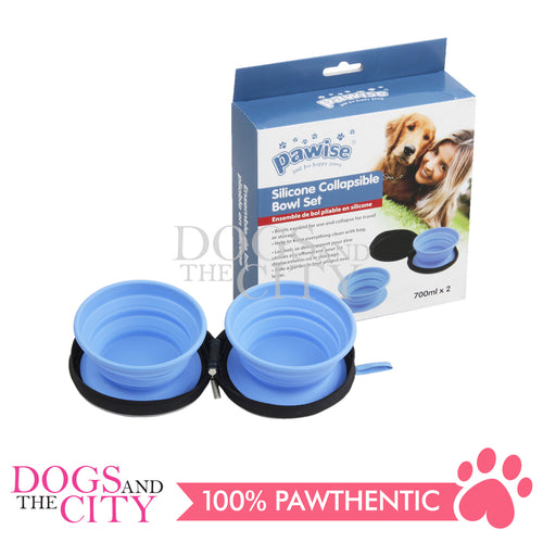 PAWISE 11006 Silicone Collapsible Foldable Pet Travel Dog Bowl Set with Pouch 2x700ml for Dog and Cat